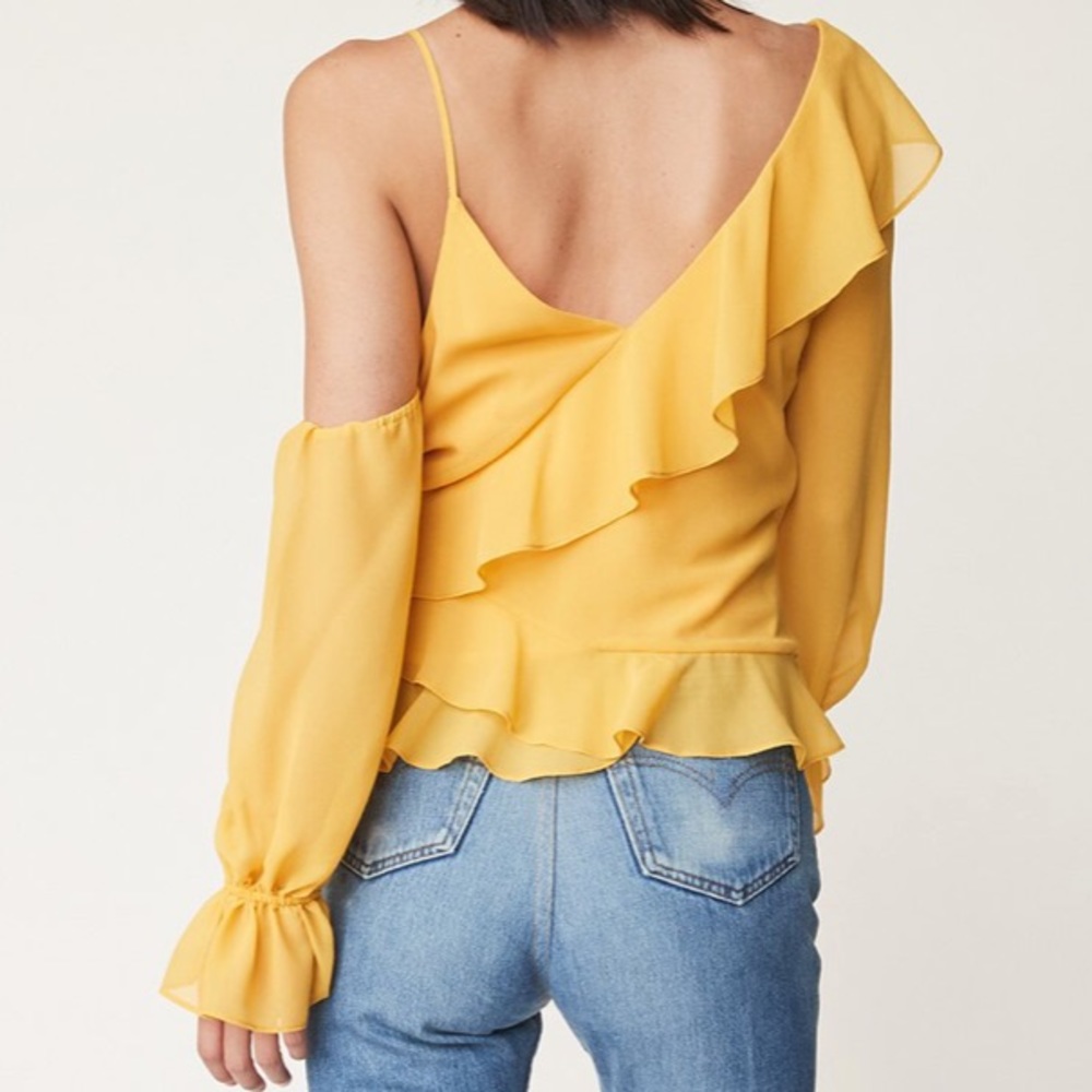 LPA Asymmetrical Ruffle Wrap Top Golden Yellow Sml - Picture 7 of 7